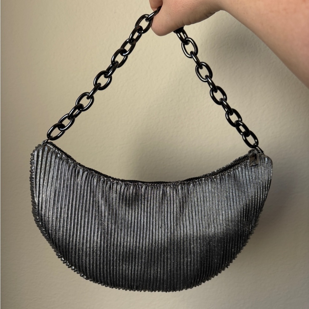 Jessica McClintock maya mettalic rib shoulder bag